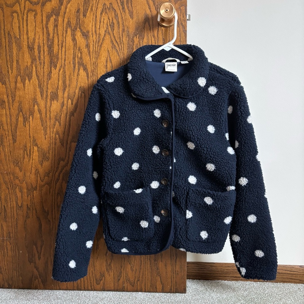 Joanie Clothing Size XS Navy Blue Fuzzy Polka Dot Peter Pan Collar Jacket